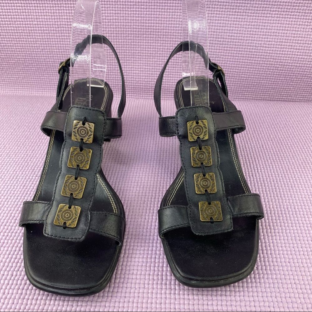 Classic Elements Shoshanna Square Toe Block Heel Sandal Black Size 9 Leather - Picture 3 of 12